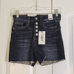 Judy Blue Women's Shorts XS Denim Button Front Ava High Rise Raw Hem NWT